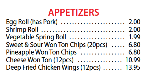 Appetizers Menu