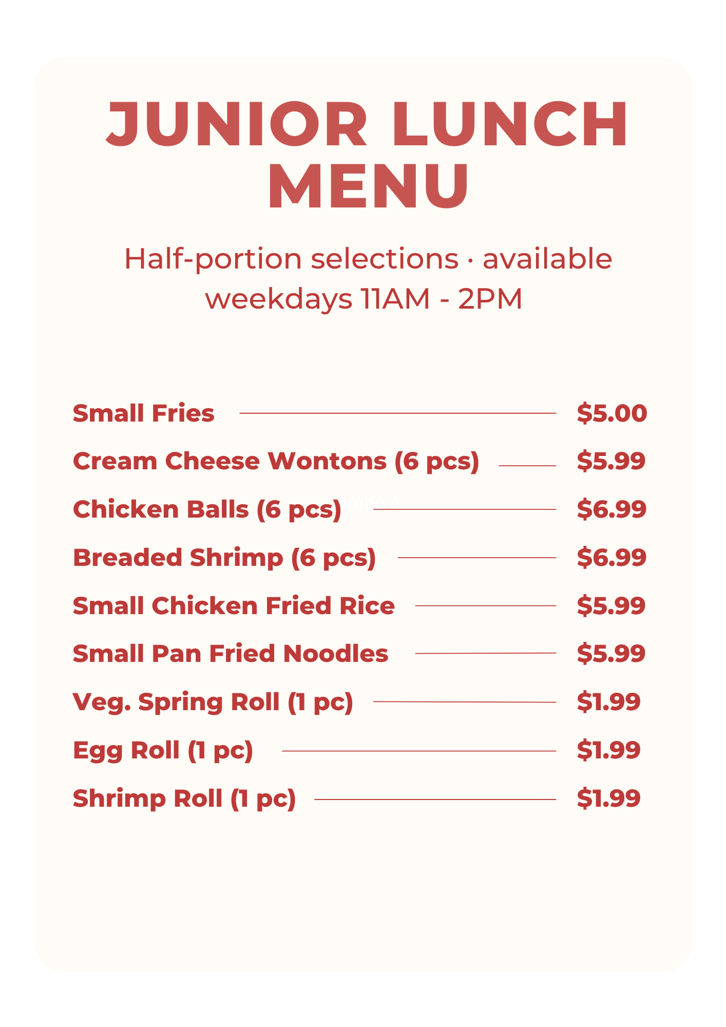Lunch Special Menu